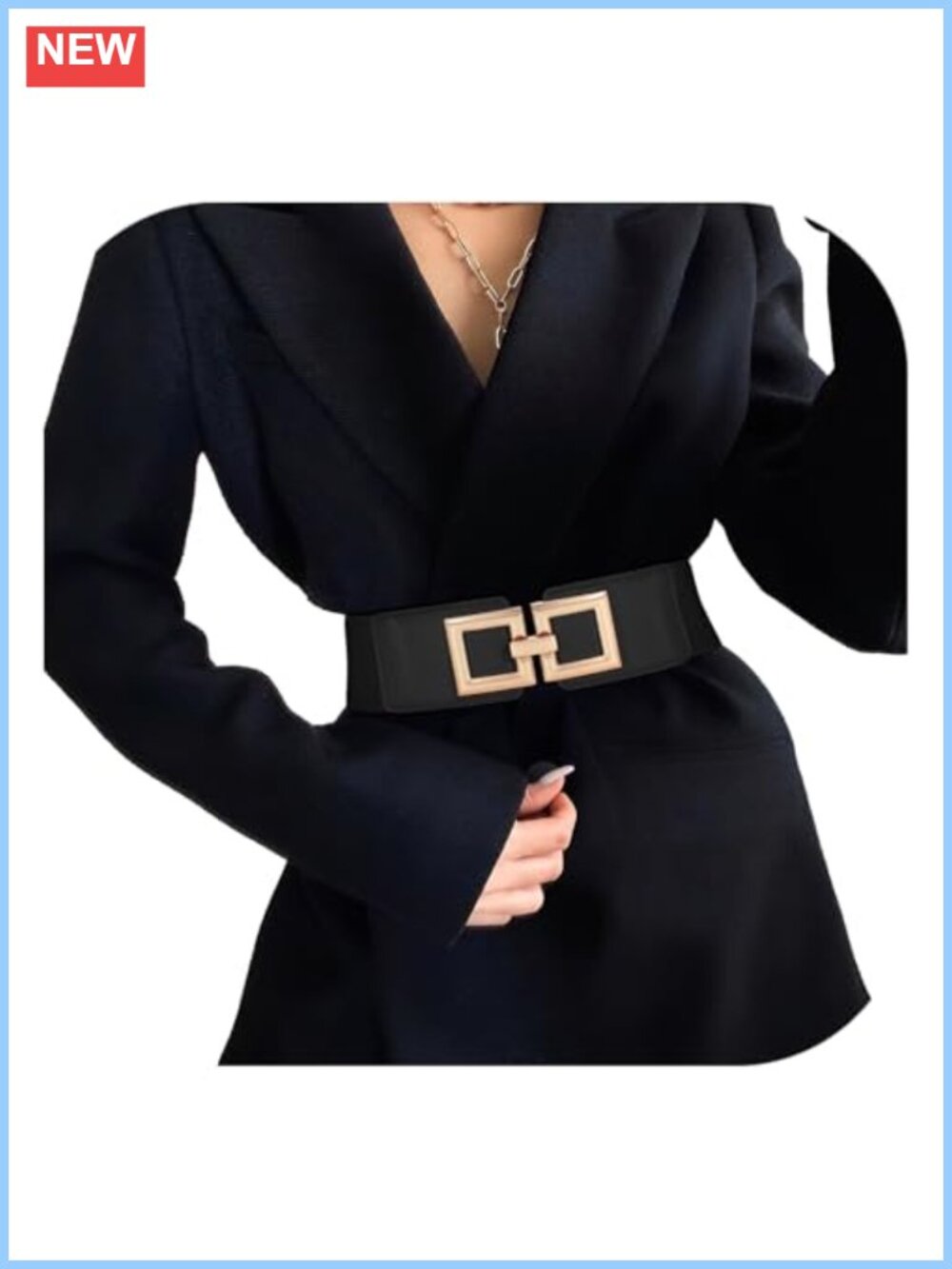 Wide Elastic Waist Belt for Dresses Faux Leather Gold Buckle Women's Belt